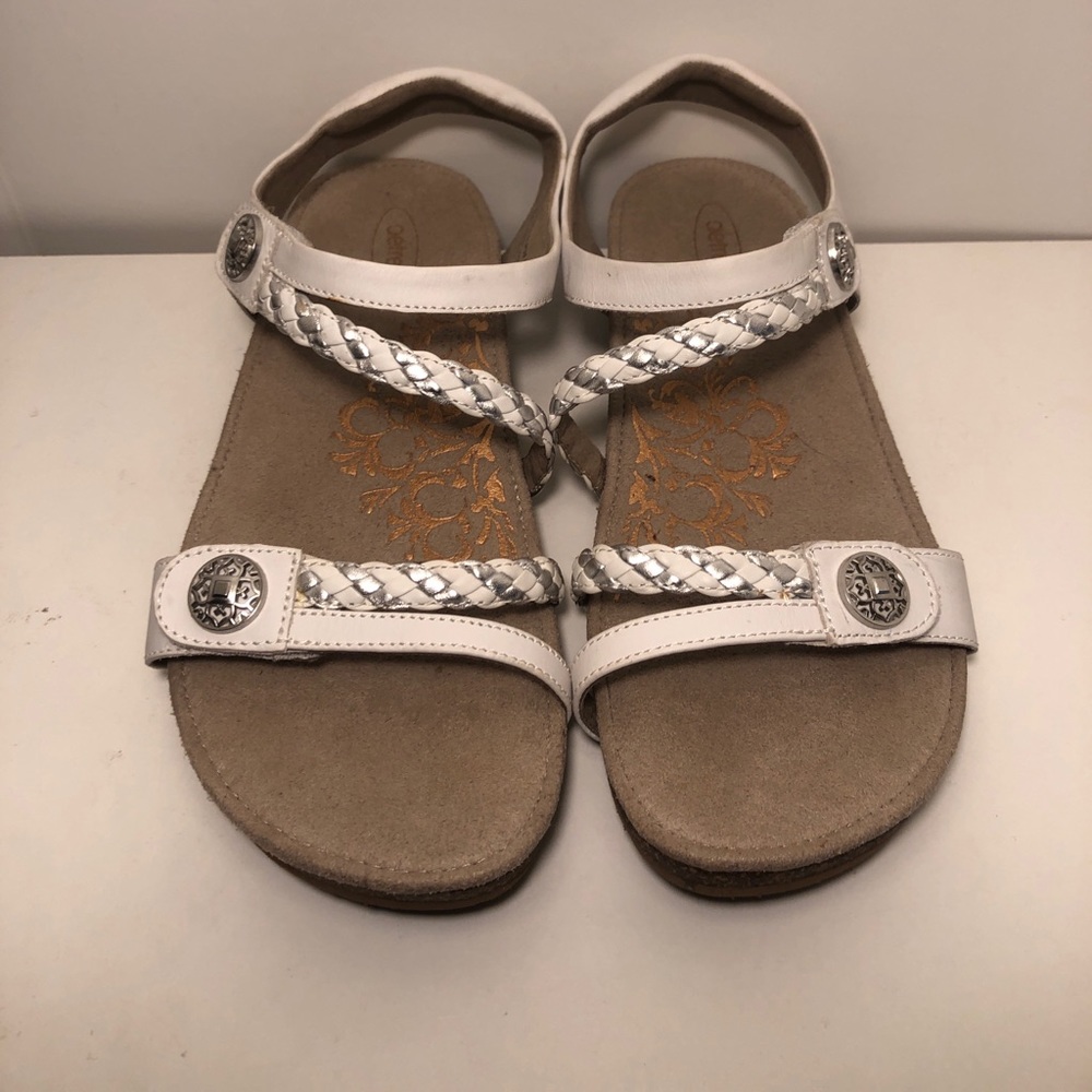 Aetrex Jillian White Leather Braided Comfort Wedge Sandals Women's 8.5 SC453W